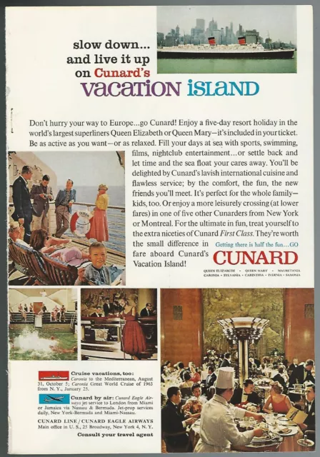 1962 CUNARD LINE advertisement, Queen Elizabeth dining room print ad