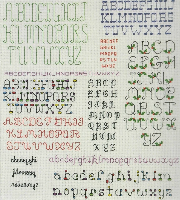 20 BACKSTITCH ALPHABETSABC'SFLOWERSHEARTSCOUNTED Cross Stitch