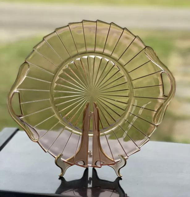 Vintage Jeannette Sierra Pink Pinwheel Cake Plate 10" Depression Glass 1930's