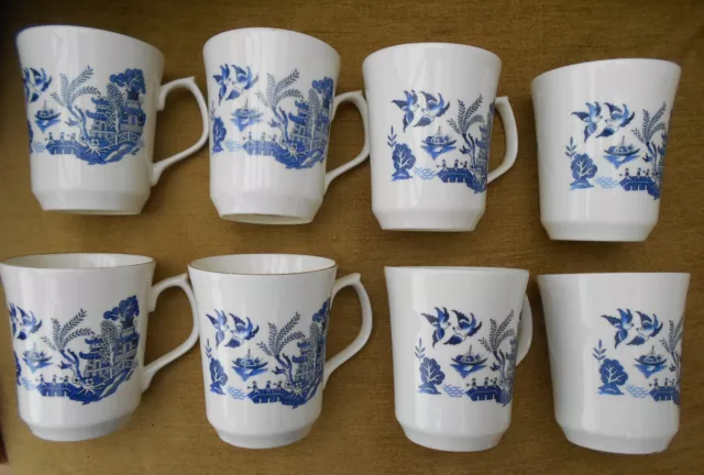 Vintage Royal Burlington Bone China Mug -- 'blue' Willow Design -- set of 8 mugs