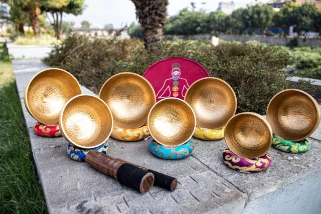 Hand Beaten singing bowl set of 7- Chakra Healing singing bowl set-Tibetan-Nepal 3