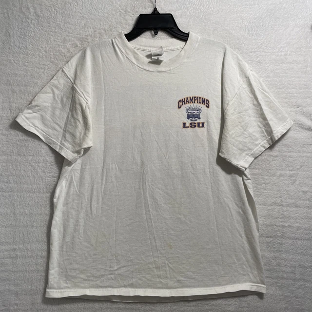 Vtg 2002 NCAA Sugar Bowl Shirt LSU Vs Illinois White Short Sleeve Crew Mens XL