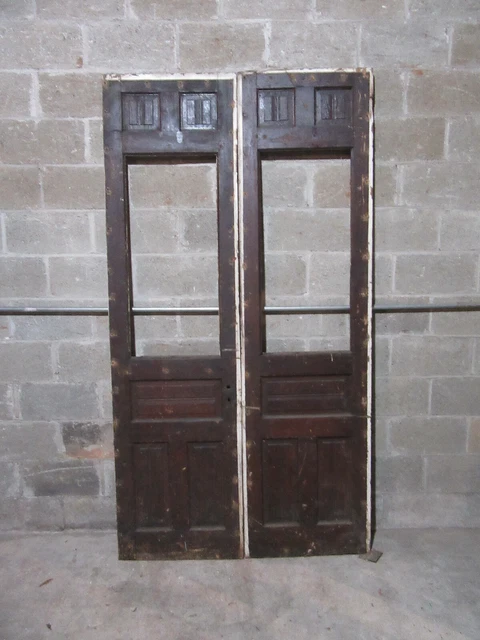 ~ ANTIQUE CHESTNUT DOUBLE ENTRANCE FRENCH DOORS ~ BENT~ 47 x 88 ~ SALVAGE