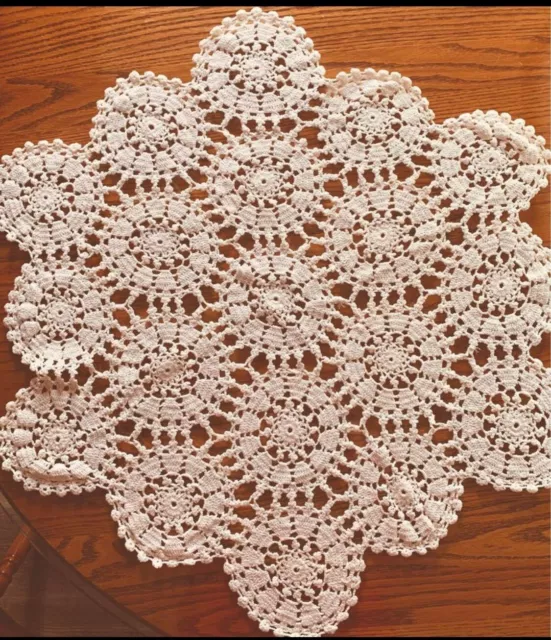 Huge Hand Crocheted Cream Cotton Doily /Table Overlay  Approx 31” #051823E8