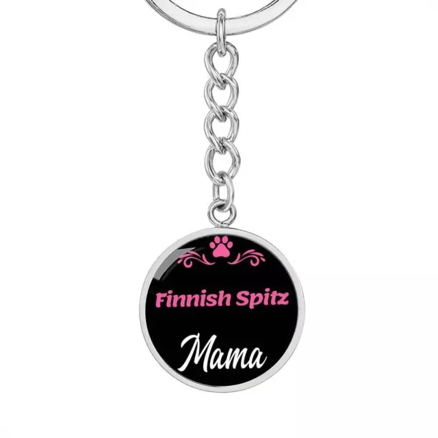 Dog Mom Keyring Finnish Spitz Mama Circle Keychain Stainless Steel or 18k Gold