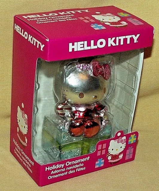 Hello Kitty Ornament Silver Kitty Pink Bow Red Dress Candy Cane Sanrio 2013 New*