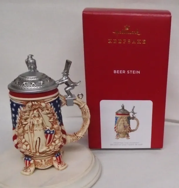 Hallmark Ornament Beer Stein 2021 Lady Liberty Uncle Sam Eagle Flags Lid Opens