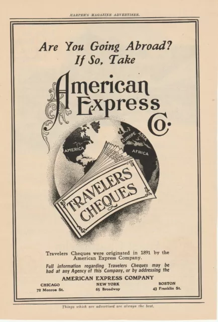 1920 American Express Travelers Cheques Print Ad Harper's Magazine Antique B W