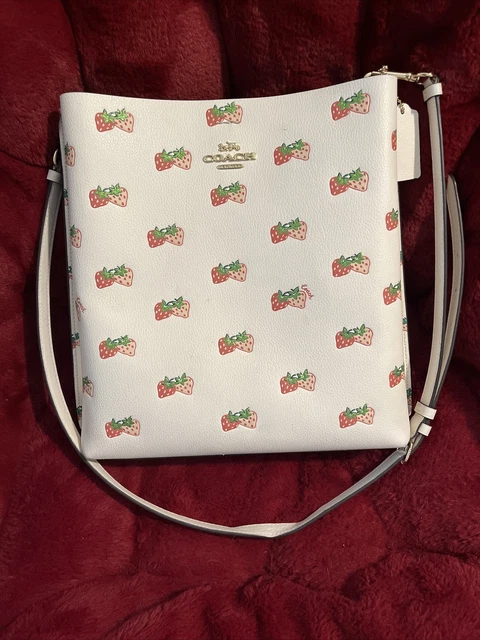 Coach Women's Leather Tote Bag - Strawberry Mollie Bucket White