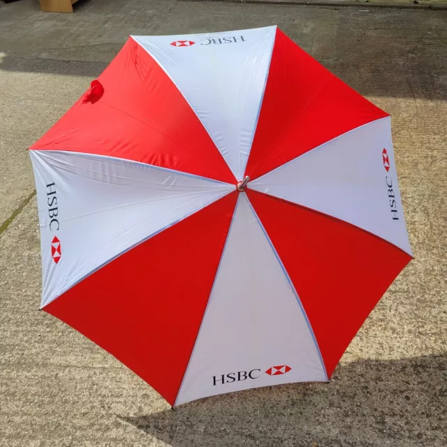 HSBC rot & weiß Golf Regenschirm groß 1,2mtr Baldachin - Werbe-Erinnerungsstücke NEU