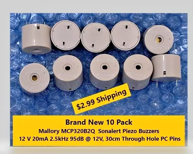 10 Pack Brand New Mallory Sonalert MCP320B2Q 12 V 20mA 2.5kHz 95dB @ 12V
