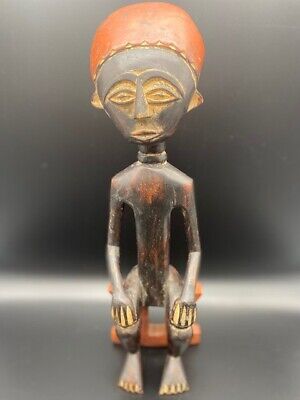 Wooden African Sculpture/Statue Hand Carved Man Sitting Tribal Folk Art 15.75"
