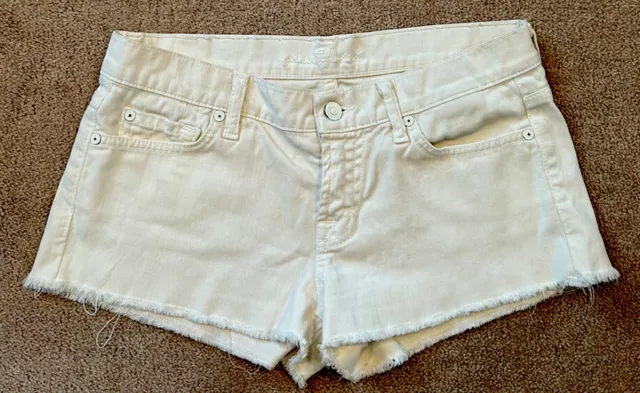 7 Seven for all Mankind Cut Off White Shorts Denim Jean Women's Low Rise Size 26