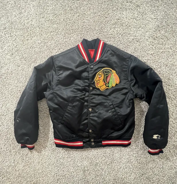 Chicago Blackhawks Vintage 90s Rare NHL Satin Starter Jacket Hockey Youth Small