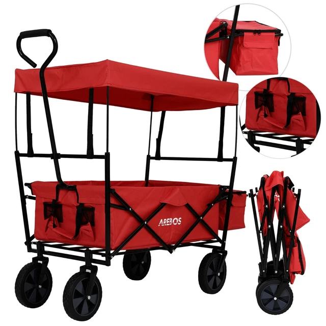 Chariot Pliable 4 Places Pour Enfants – Avec Toit, Ceinture 5 Points, Plateau Amovible – Pour Pique-nique, Plage, Courses – Noir