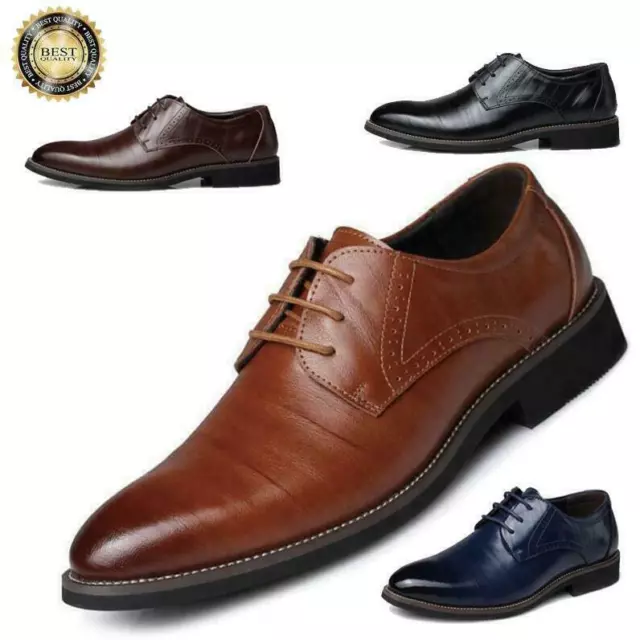 Herren Formell Business Kleid Leder Schuhe Spitz Zulaufend Freizeit Retro Oxford