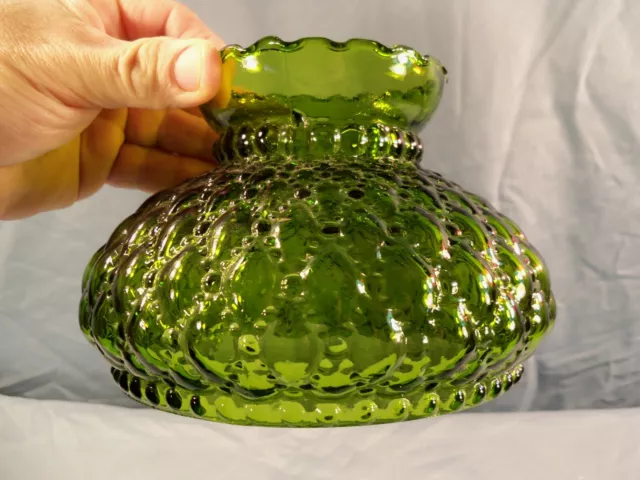 Vintage Green Glass Aladdin Rayo Diamond Quilt Lamp Shade 6" Wide Fitter