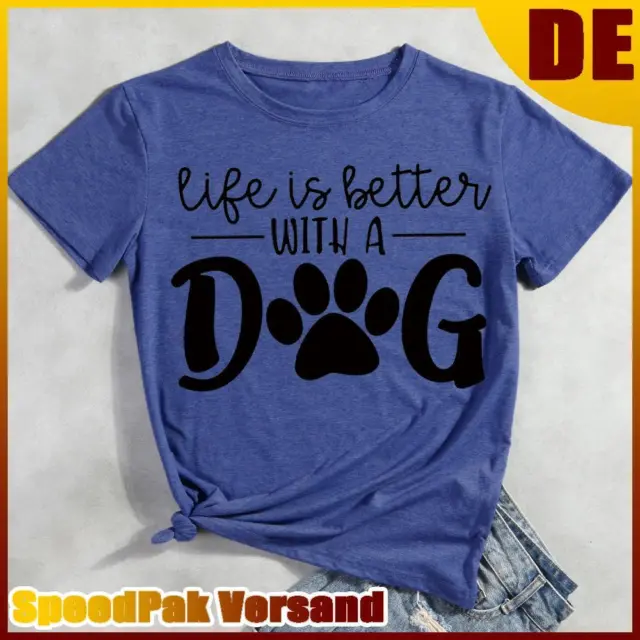 ❥ T-shirt Life is better with my dog t-shirt - blu retrò-L
