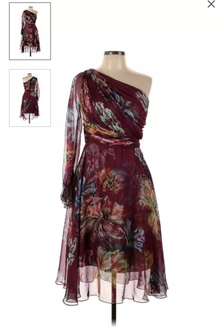 EUC Marchesa Notte Dress Floral Burgundy Size 14