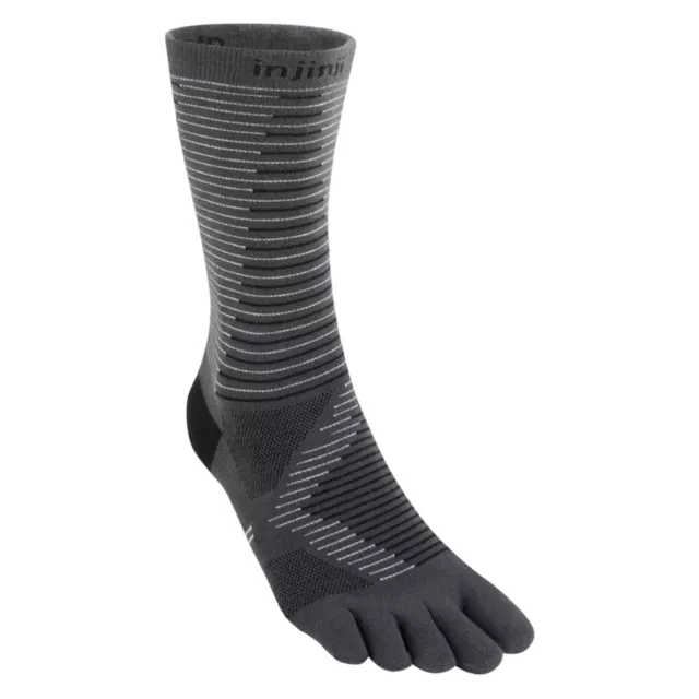 Injinji Women's Run Lightweight Crew Toesocks Medium Gray Ultra Thin Cushioning