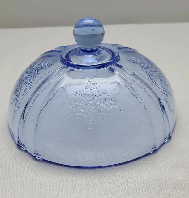 VINTAGE BLUE Depression Glass Butter Dish LID ONLY Madrid Pattern