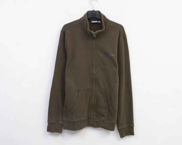 Napapijri Uomo XL Maglione Cardigan Felpa IN Cotone Cachi Zip Caldo Fodera
