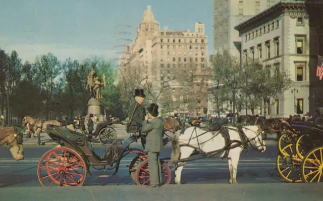 Carriages on 59th Street New York City Horse Drawn Carriage 1953 Postcard
