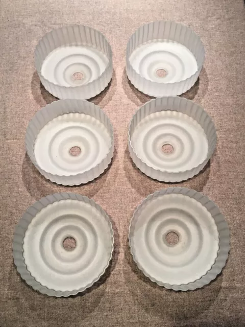 Anciennes Grandes tulipes Abats jour de lustre en verre dépoli granité