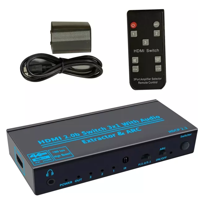 3 IN 1 Out 4K HDMI2.0b Switcher Switch 3x1 W/ Audio Extractor HDCP2.2 ...