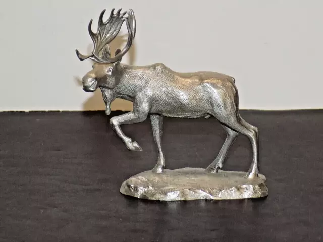 3-1/2" High Pewter Silver Metal Moose Figurine Statue Marked A.A. White