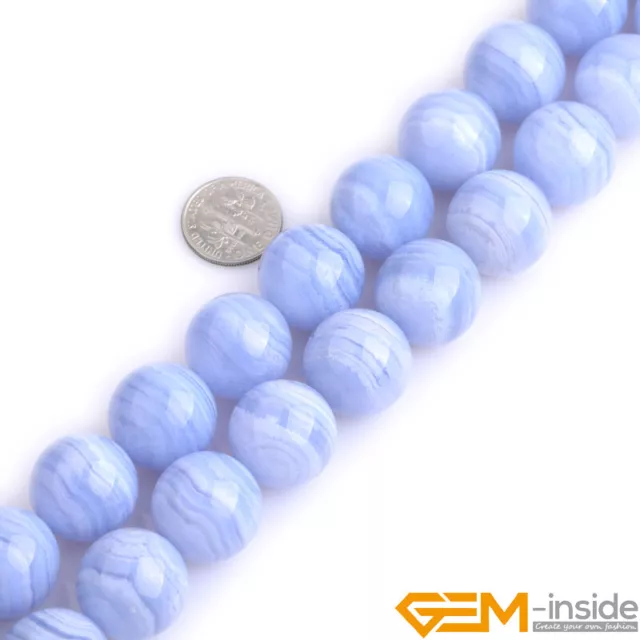 AA Grade Natural Blue Chalcedony Gemstone Round Loose Beads Jewelry Making 15"