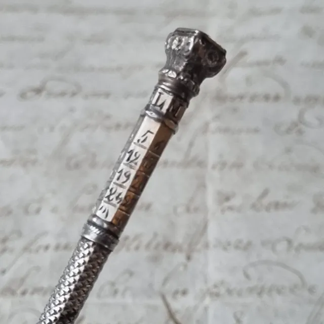 PORTE PLUME fin XIXè Calendrier en Argent ANTIQUE SILVER PEN 19thC