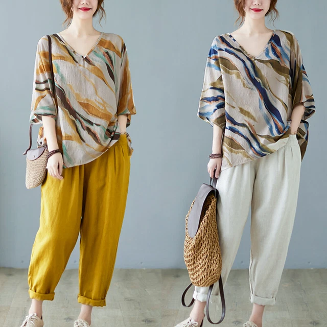 Blouse Ample Ethnique Femme En Coton - Manches Chauve-souris - Taille Unique - Neuve Avec étiquettes