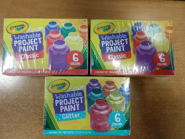 3 Pk: Crayola Washable Project Paint, 2-Classic & 1-Glitter   E2B