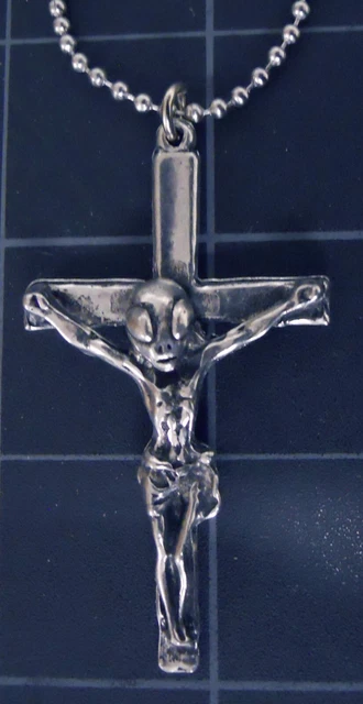 Necklace ALIEN CRUCIFIX Pendant Stainless Ball Chain New Rare Cross UFO Area 51 Necklace ALIEN CRUCIFIX Pendant Stainless Ball Chain New Rare Cross UFO Area 51