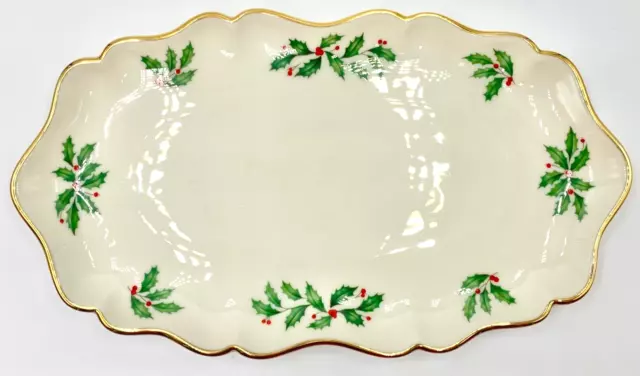 Beautiful Lenox Medium Holiday Tray Serving Dish; Christmas; Holly; Orig Labels