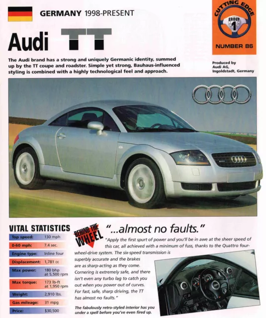 1998/1999 AUDI TT SPEC SHEET/Brochure/Prospekt:QUATTRO 3