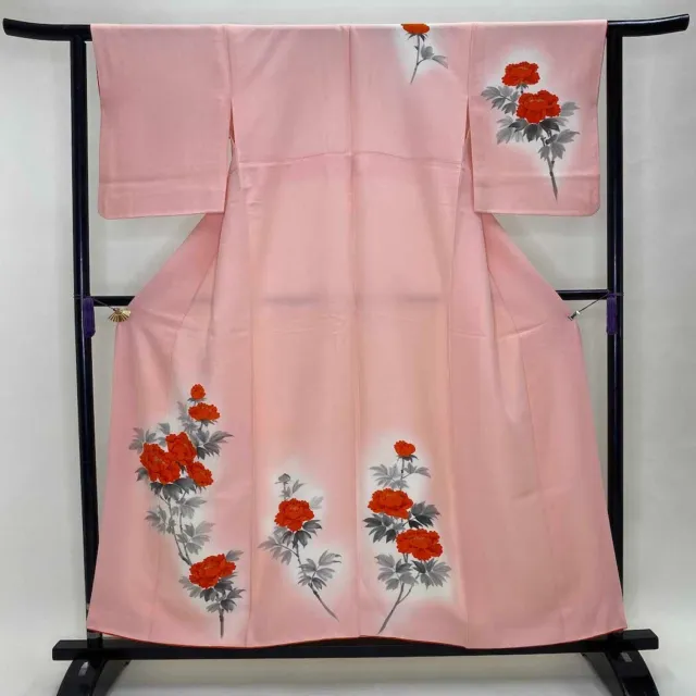 Japanese Kimono " HOUMONGI " " TUKESAGE " Silk L size C rank pink kimono 1383