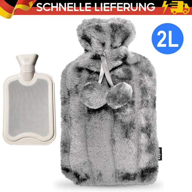 Premium Wärmflasche 2 Liter kuschliger Kunstfell Bezug Wärmeflasche Naturgummi
