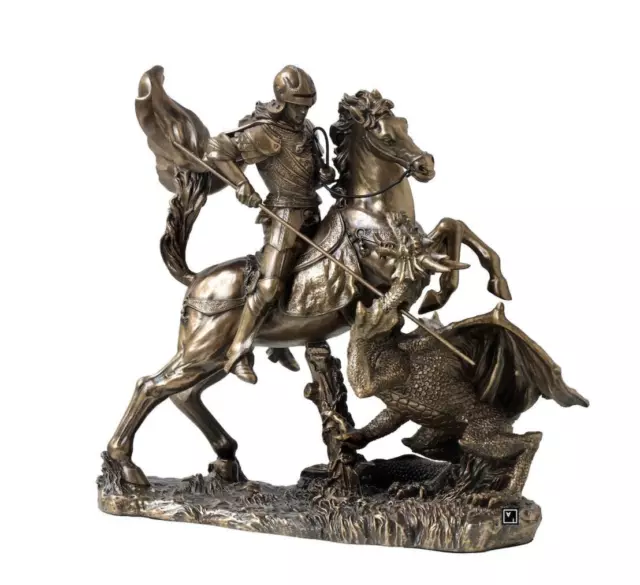 St. George Bronze Finished Slaying Dragon Sculpture Statue Figurine.Saint George