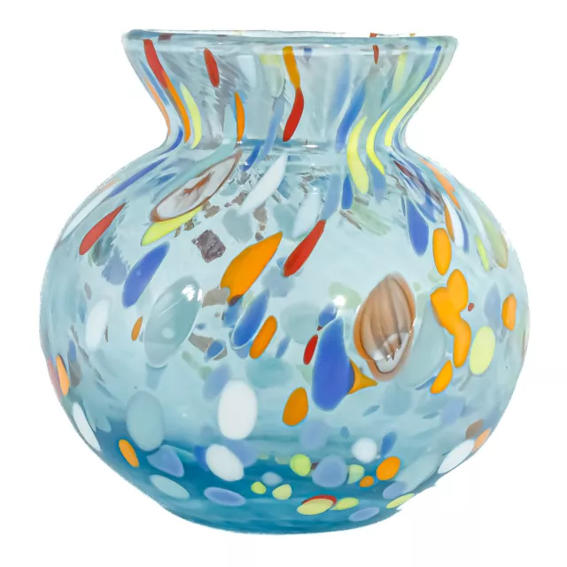 Murano Vase en Verre Ou Bougeoir Bleu Clair Jaune Multi Main Fabriqué