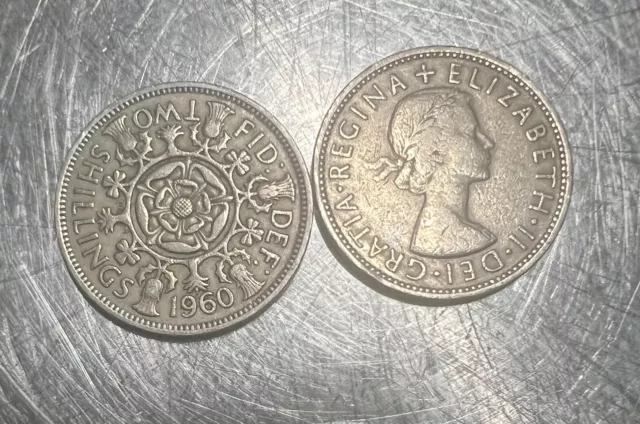 1960 Queen Elizabeth II Two Shilling/Florin UK Coin - circulated