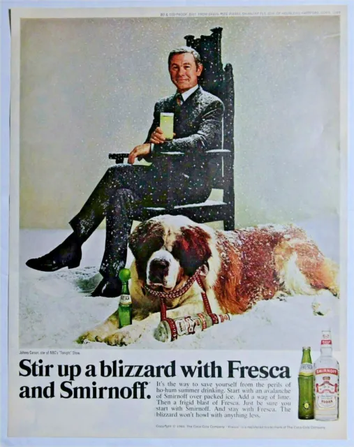 Original Magazine Print Ad 1969 Johnny Carson for Fresca and Smirnoff