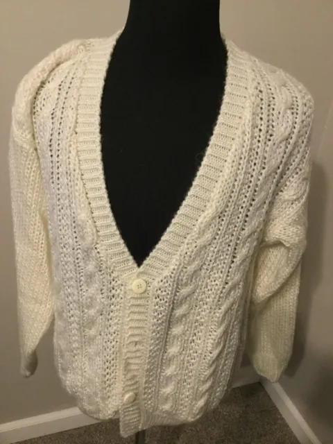 Vintage Peter England Handmade Chunky Knit Cardigan Sweater Men's Size Large
