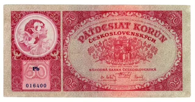 1929 Narodna Banka Ceskoslovenska, 50 Korun, Czechoslovakia Banknote