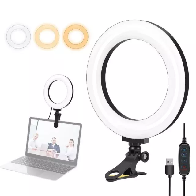 Live Streaming 3 Modes Ring Selfie Light Video Lights Laptop Clamp USB Dimmable