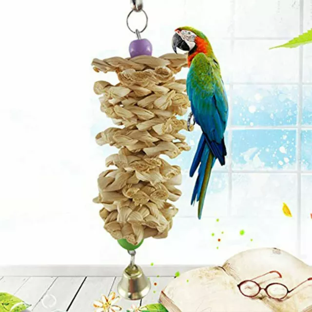 Pet Parrot Bird Grass Toys Wooden Chewing Bite Hanging Cage Bell Climb Chews Toy