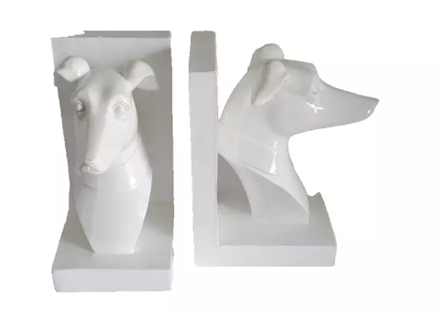 White Greyhound Bookends Modernist design Johnathan Adler ? 7.5" tall-4" wide.