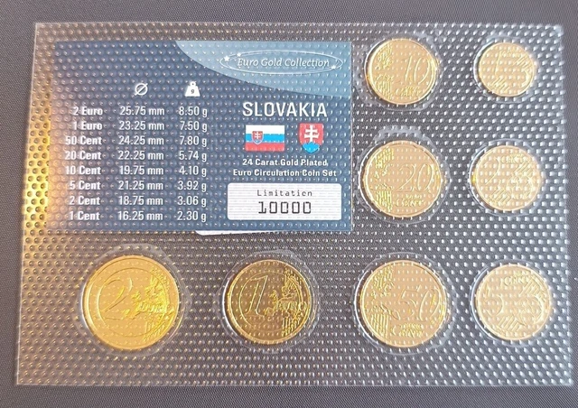 Euro KMS Slovacchia 2009 24k pellicola bottone dorata intera 2