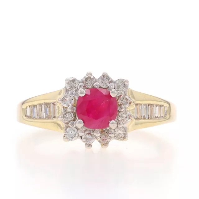 Yellow Gold Ruby Diamond Ring Halo - 14k Round .99ctw